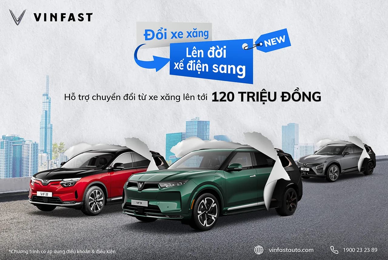 CHÍNH SÁCH HỖ TRỢ CHO KHÁCH HÀNG CHUYỂN ĐỔI TỪ XE XĂNG SANG XE Ô TÔ ĐIỆN VINFAST